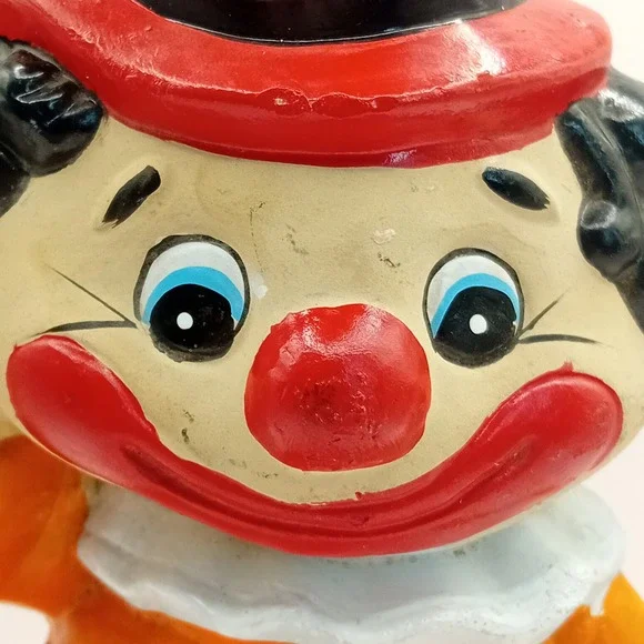 Vintage Clown Coin Bank Figurine Ceramic Novelty Decor Polka Dot Kidcore 9" READ - Picture 12 of 16